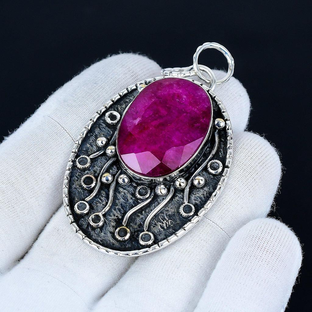 Kashmir Ruby Pendant, 925 Sterling Silver Handmade Jewelry, Ruby Silver Pendant, Party Wear Jewelry For Women's, Pendant New Year Gift