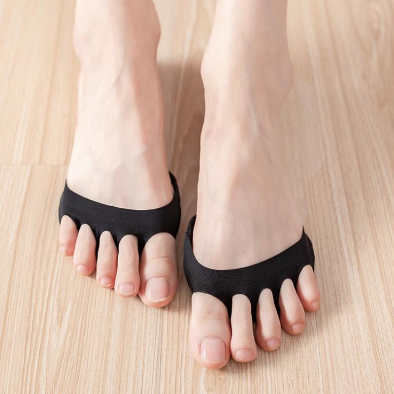 5 Pairs Women's Invisible Foot Socks Soft Open Toe Socks Comfortable Non-slip Split Toe Shock Absorbing Half Palm Socks