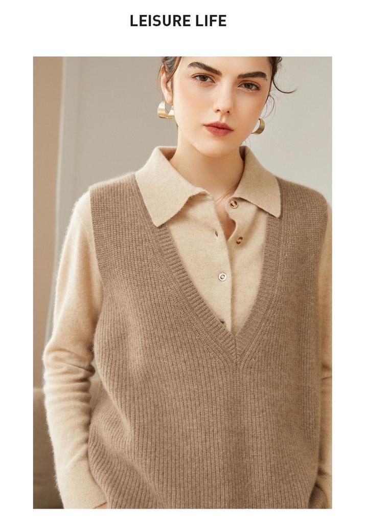 Lokasha Cashmere Women's V-Neck Seed Stitch Vest, Autumn/Winter 2026 Collection