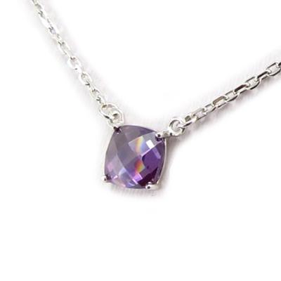 [K3724] - 'Unique' Silver Amethyst Silver Necklace