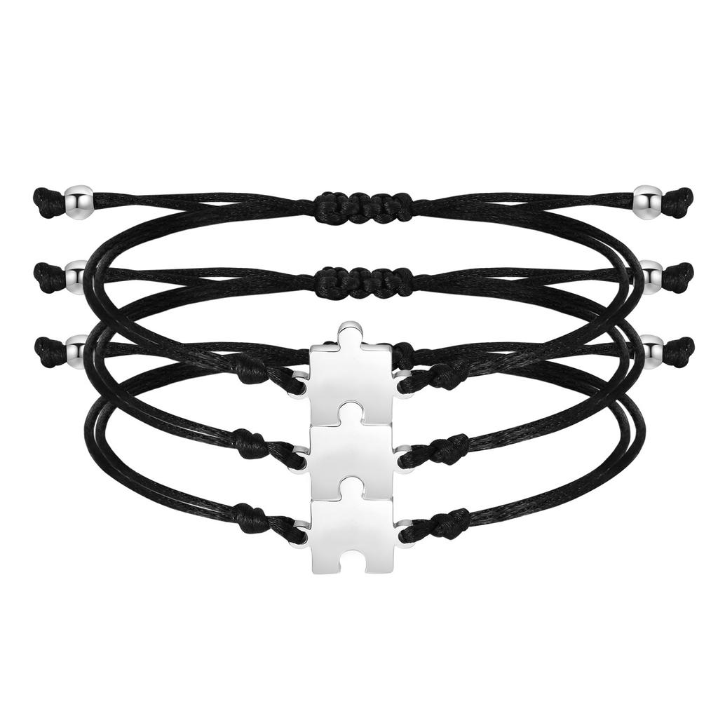 Braccialetti Puzzle con Nome Personalizzato, Cordino Nero Regolabile per Polso per Donne Uomini Sorella Amicizia BFF Coppia Gioielli