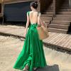 French Hepburn style royal sister neck dress new high waist temperament backless solid color dress