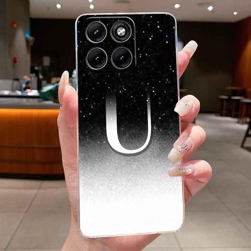 Anti-scratch Phone Case For Motorola Edge 70 Fusion Jelly Clear TPU Soft Casing Fashionable Lucky Letter Flower Couple Shell