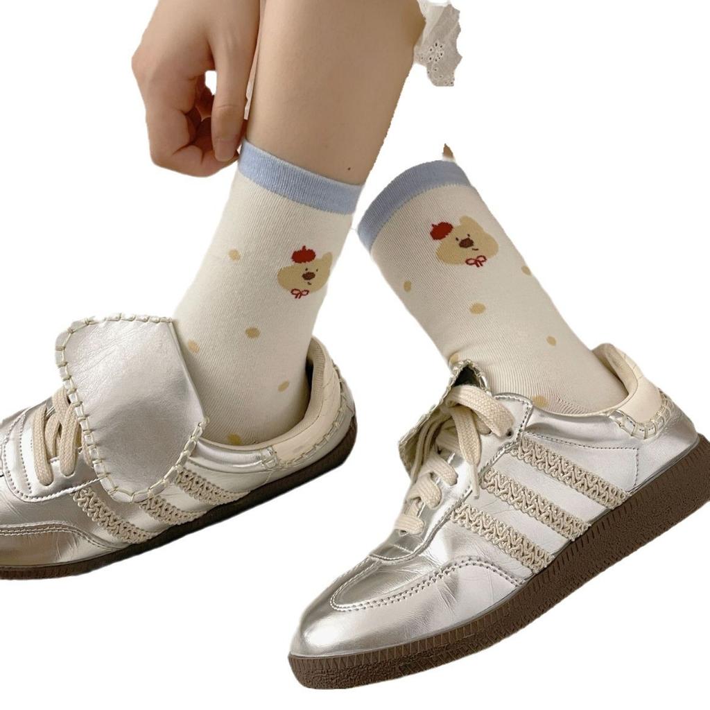 Cartoon Socks Mid-Tube Socks Trendy Spring And Autumn Cute Preppy Style Bow Puppy Striped Stockings
