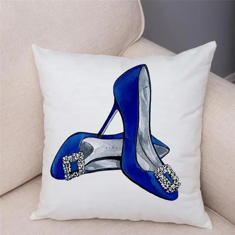 Women High Heels Printed Cushion Cover Bedroom Pillowcase Home Decor  Sofa