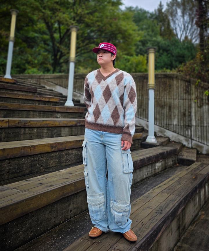 CUZNELLO Blend Argyle V-Neck Knit_Brown