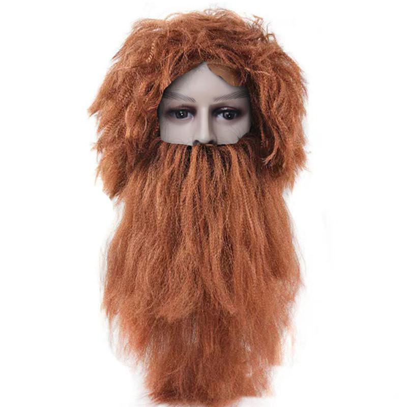 Authentic Long Black Wildman Wig And Beard Costume Set For Halloween Celebrations