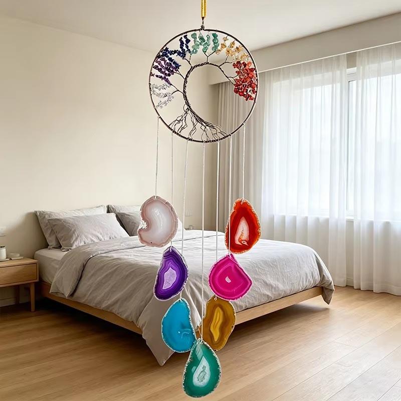 Hot Selling Folk Art Natural Crystal Wind Sun Catcher Sunshine Rainbow Dream Catcher Moon Wind Chime Pendant Christmas One Size