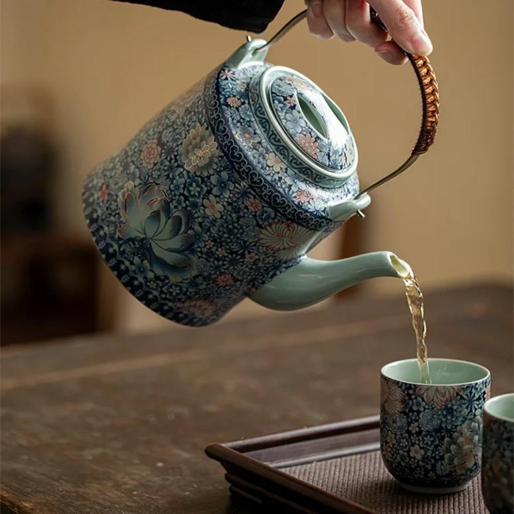 Ru Kiln Pinch Gold Flowering Like Brocade Lifting Beam Pot  Kung Fu  Large-capacity Brewing Teapot with Filter Tea Infuser