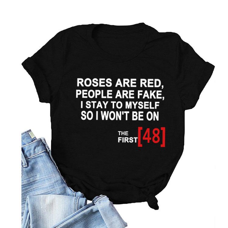 Roses Are Red Women's Loose Round Neck T-Shirt - Short Sleeve, Simple Design, 2021