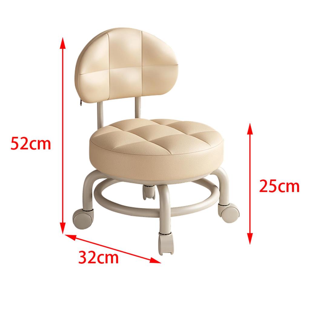 Low Round Rolling Stool PU Leather 360° Rotating Pulley Stool Roller Seat Short Stool for Home Library Office Garage Salon