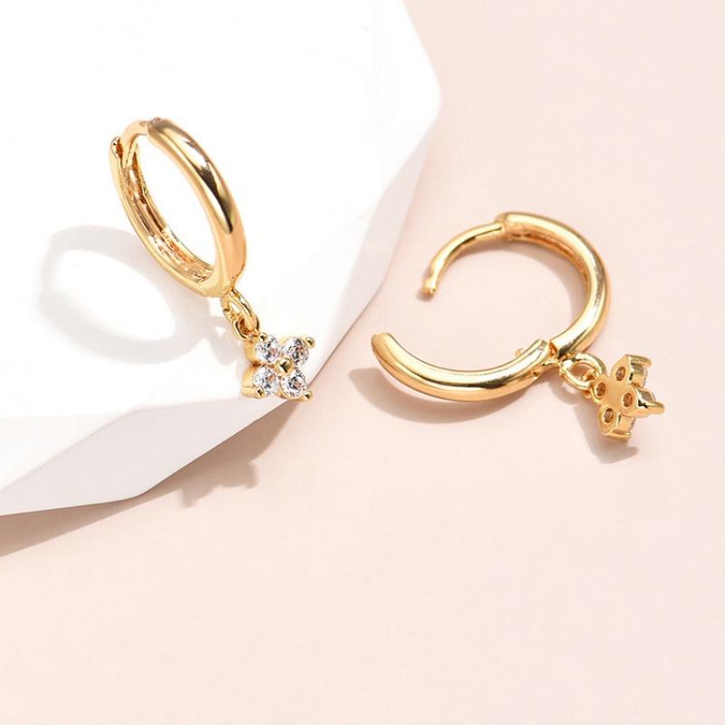 Sweet Fashion Personality Simple Women's Copper Ear Buckle Flower Pendant Earrings