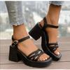 Sandalen mit dickem Absatz für Damen Schuhe Sommer Draußen 2025 Neu Knöchelschnalle Wasserdichte Plateau-Kreuzriemen High Heels Schwarz Weiß