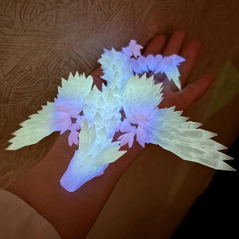 Luminous 3D Printed Dragon Glow In the Dark Flying Dragon Egg Rotatable Articulated Wing Dragons Home Office Ornaments Kids Gift