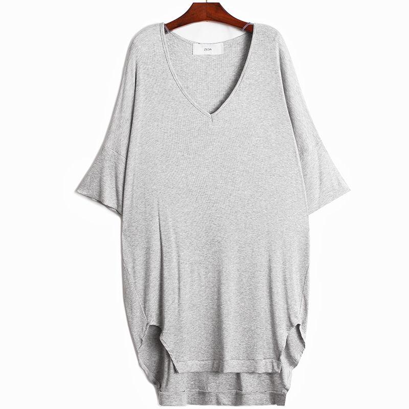 

European and American plus Size Mid Length Long Length Ins Top Sweater Light gray All yards