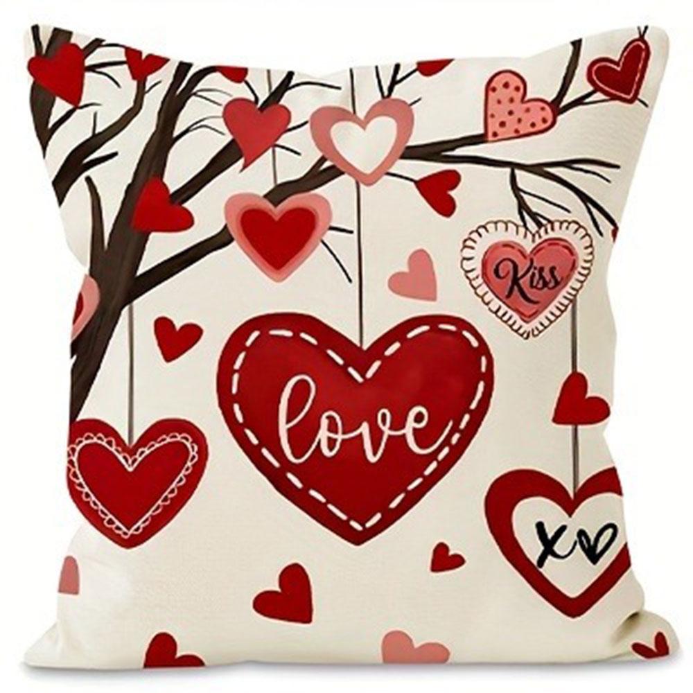 Valentine's Day Love Heart Print Home Decor Pillowcase Bedroom Living Room Sofa Decoration Polyester Cushion Cover with Zipper