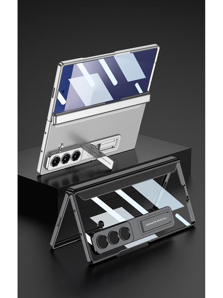 Samsung Z Fold7 Luxury Transparent Electroplated Case with Hinge Bracket & Film