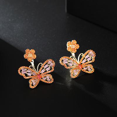 Zirconia Butterfly Flower Dangle Earrings for Girls Sweet Statement Stud Earring 925 Silver Needle Luxury Jewelry
