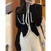 Contrasting Color Double Zipper Sweater Jacket Women's Autumn and Winter New Lazy Wind Knitted Cardigan