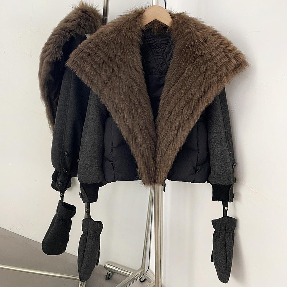 Natural removable real fox fur collar women's autumn and winter new white duck down jacket loose thickened warm jacket
