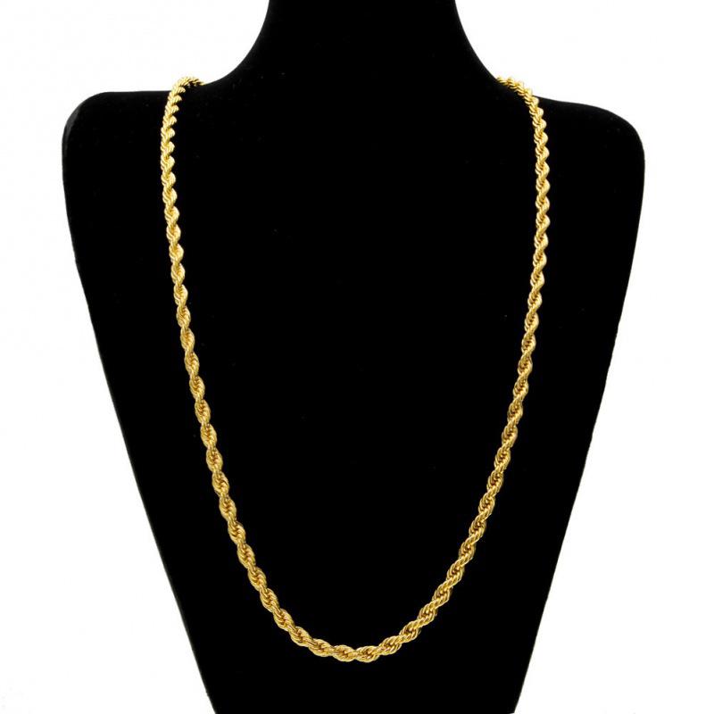 Gold Plated 18K Twisted Chain Necklace & Bracelet Set, 3mm Thick, Simple Couple Style