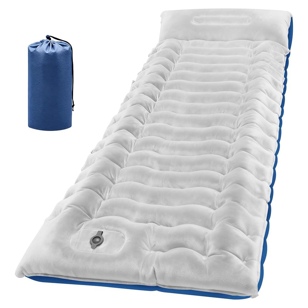

Outdoor Camping Inflatable Mattress Sleeping Pad Warmth Thin Velvet Ultralight Camping Mat with Pillow Built-in Foot Pump Hiking