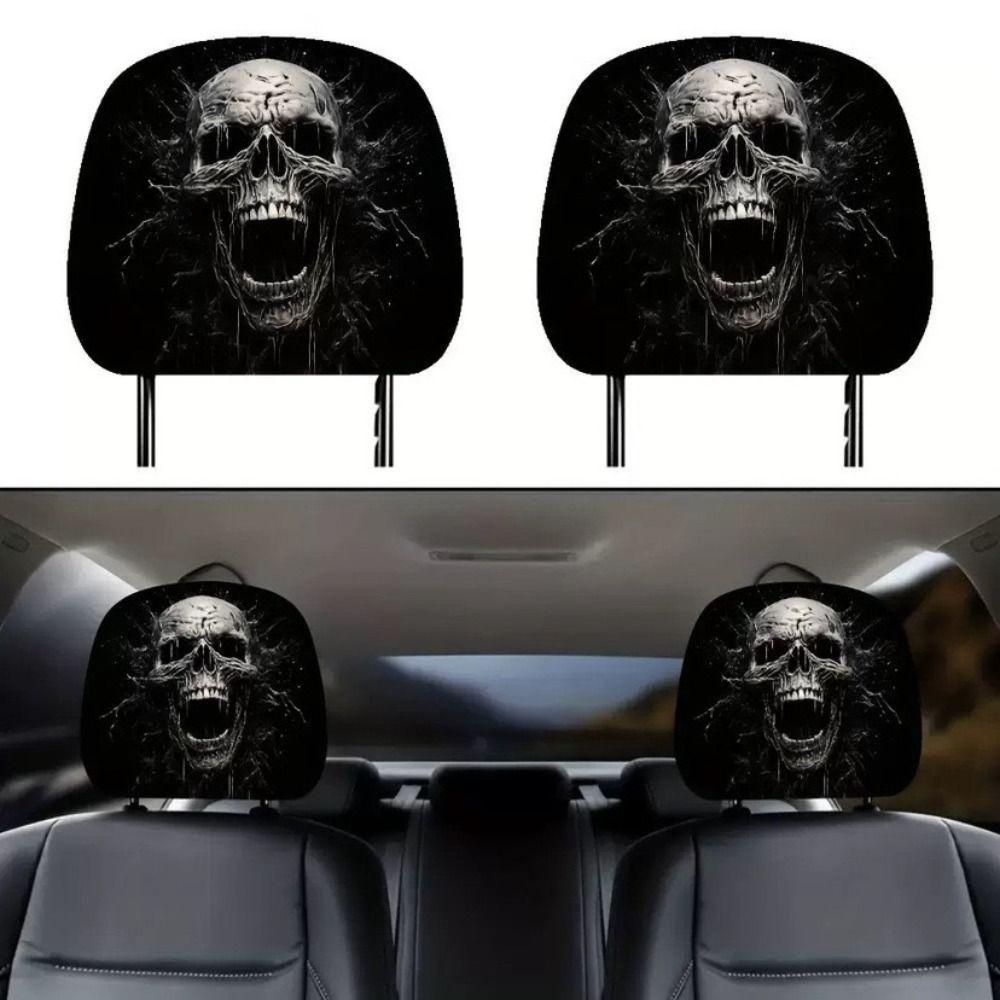 2pcs Vivid Printed Patterns Seat Headrest Protectors Auto Interior Decoration Cover Year Round Use