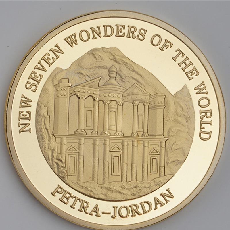 7PCS Seven Wonders Challenge Gold Badge, World Architecture Memorial Gold Coin Decoration Collection