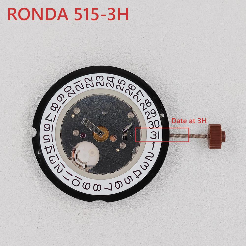 Genuine Ronda 515 Quartz Movement Battery-powered Mechanism Date at 3:00 Mod 3 Hands Quartz Movement 515-3H