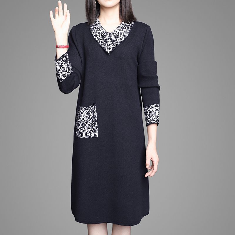 Autumn Winter Women's Thick Sweater Dress Loose Plus Size Knitted Dress Mid-Length Casual Dresses