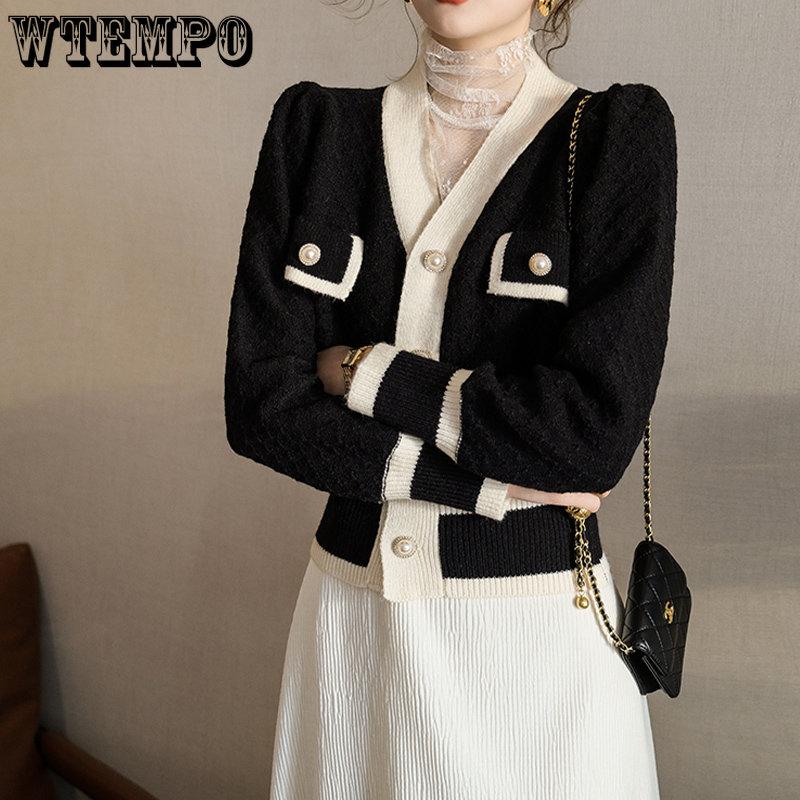 Donna Vintage Ufficio Signora Cardigan a Manica Lunga Maglieria Elegante Moda Francese Maglione Cappotto Monopetto Y2k Autunno Capo d'Abbigliamento Esterno