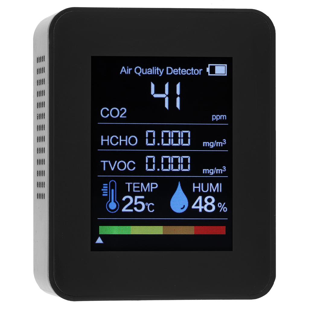 Carbon Dioxide CO2 HCHO Detector Portable Air Quality Monitor Temperature Humidity TesterBlack