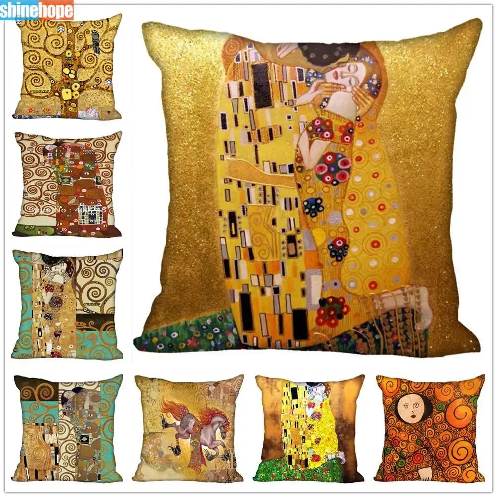 Benutzerdefinierte Kunstmuster Kissenbezüge Gustav Klimt Quadratischer Kissenbezug Weihnachten Reißverschluss-Kissenbezug 45*45cm(Eine Seite)