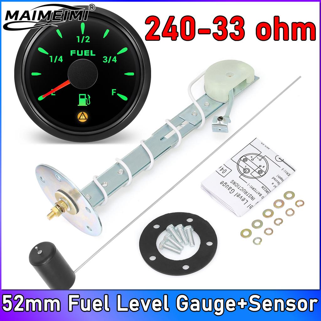 52mm Fuel Level Gauge With Alarm 7 Colors Backlight Pointer Oil Tank Meter 0-190Ohm For Auto Marine Boat Car 12V 24V Fuel Tank