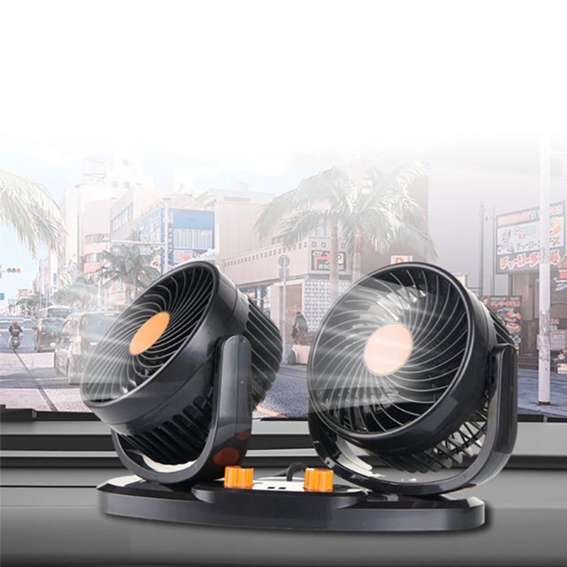 Car Fan Double Head USB Fan for Car with Powerful Cooling 360 Rotation 3Wind Speed Desk Fan for SUV Truck Home