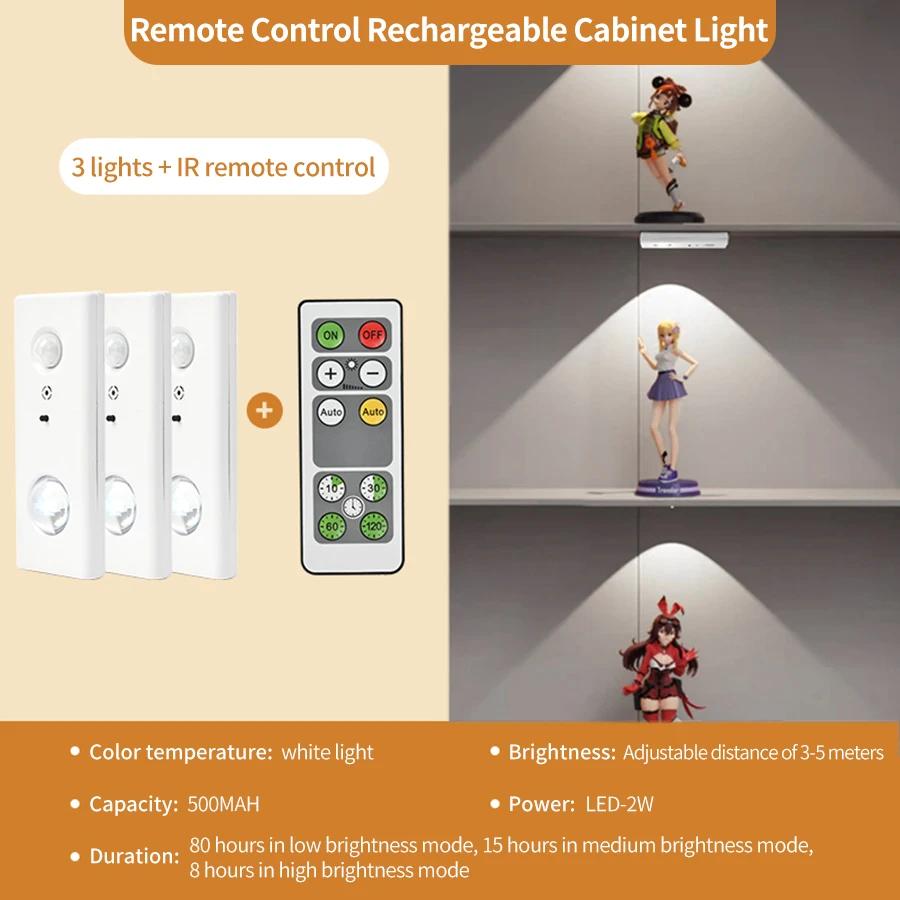 Motion Sensor LED Night Light With Remote Control Rechargeable Under Cabinet Lamp Dimmable For Wardrobe Bedroom Kitchen Lighting