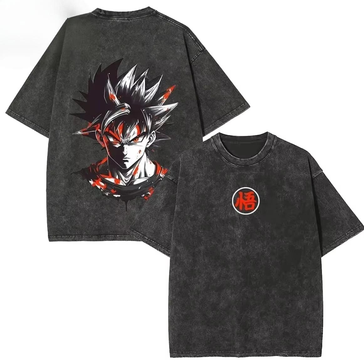 

Dragon Ball Goku Battle Damage Printed Tshirt Mens and Womens Washed Tshirt High Quality Vintage Cotton Tshirt YK Top M
