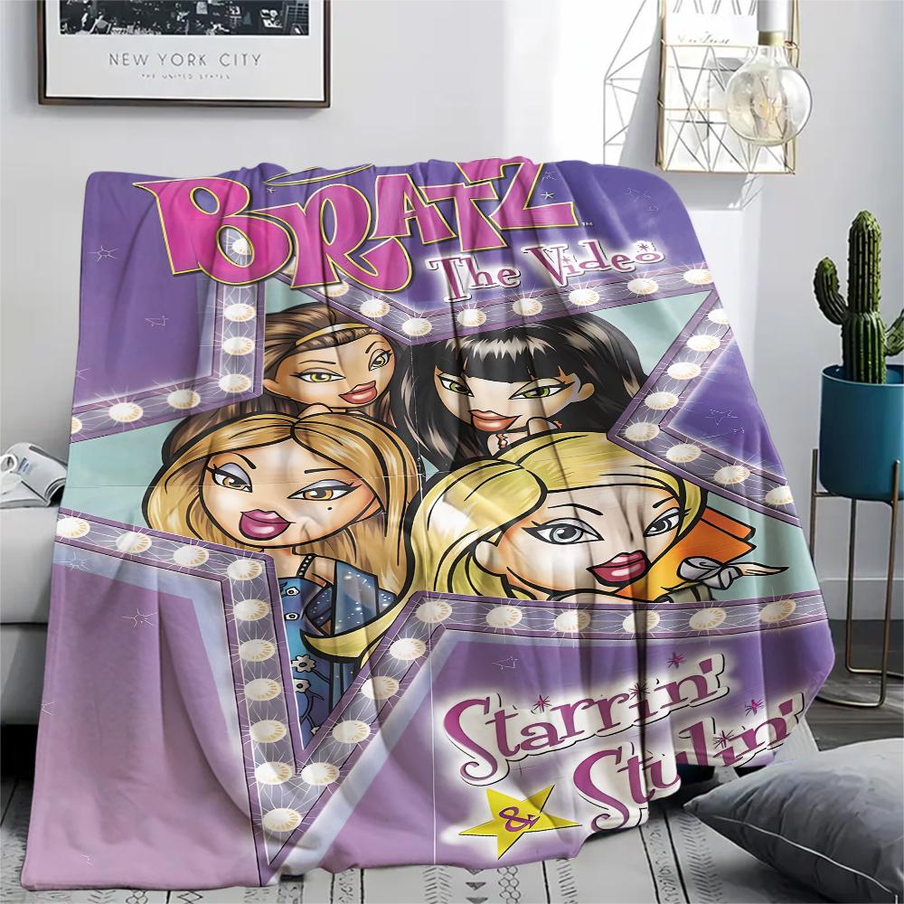 1pz Coperta di Flanella con Stampa Bratz, Alta Qualità per Tutte le Stagioni, Arredamento per la Casa, Calore e Comfort, Perfetta per Regali di Natale