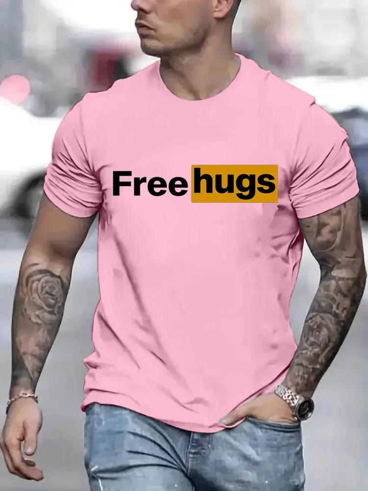Casual Mens T Shirts Free Love Pritned Summer O-Neck T-shirt for Men Clothes Short Sleeve Top Tee Shirt Funny Streetwear T-shirt
