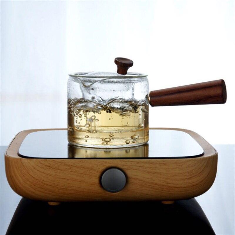 500 ml varmebestandig tekanne i glass med trehåndtak, tekanne av glass, melkete