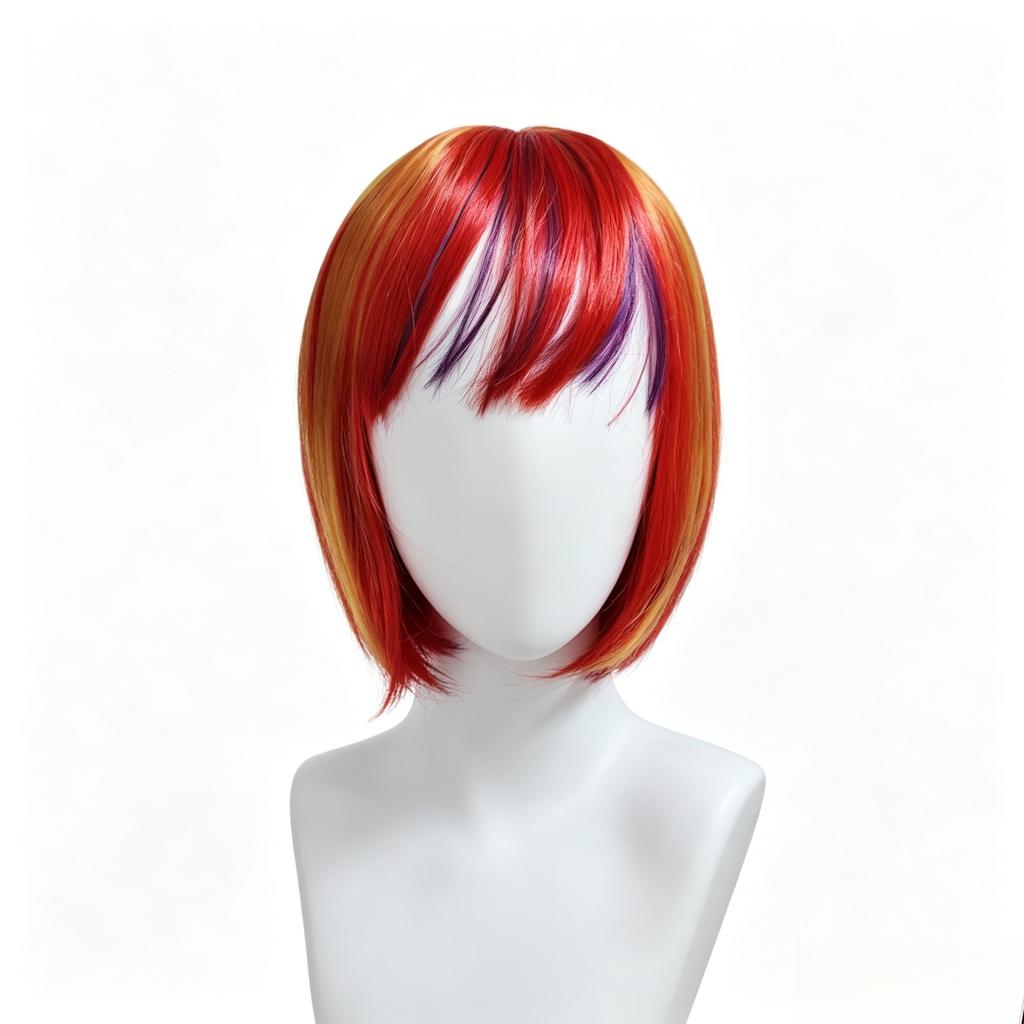 Women's Rainbow Color Short Bob Synthetic Wig with Bangs, Suitable for Cosplay, Carnival, St. Patrick's Day, Back-to-School