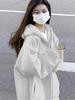Women's Hood Collar Long Sleeve Zip Up Hoodie Loose Fit Minimalist Sweatshirt Jacket