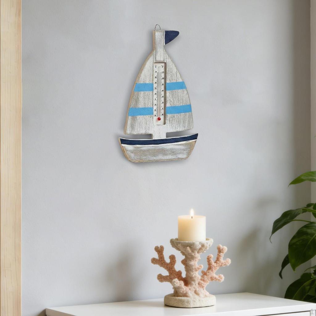 Holz-Wandthermometer Nautisch Innen Außen Hängendes Thermometer für Strandhaus Seehütte