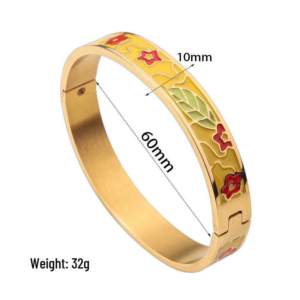 Geometrisches Emaille-Armband: Damen Europäischer & Amerikanischer Stil, 18 Karat Goldbeschichteter Titanstahl
