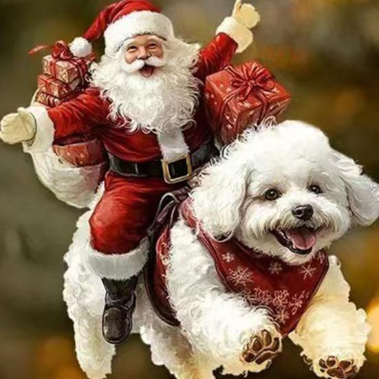 Santa Claus Dog Christmas Ornaments Funny Santa Claus Riding Puppy Ornaments 2D