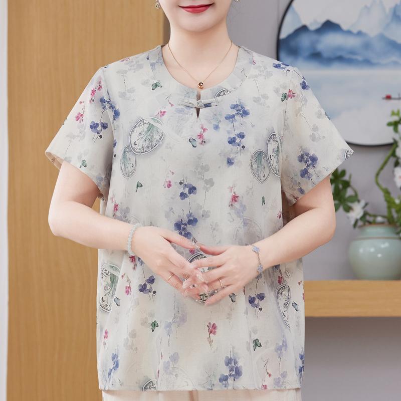 Plus Size 3XL-8XL Oversize Summer Casual Blouses for Women Tops Loose Short Sleeve Shirt Vintage Clothes
