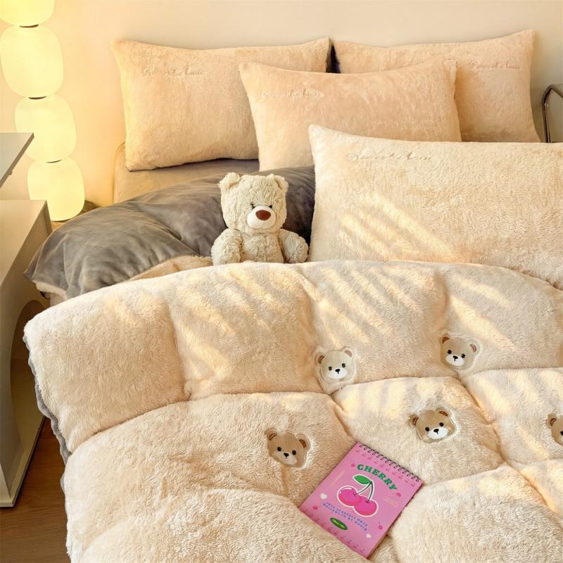 Winter Thick Milk Flannel Bedding Set Cartoon Double-sided Warm Duvet Cover Sheet Bedspread