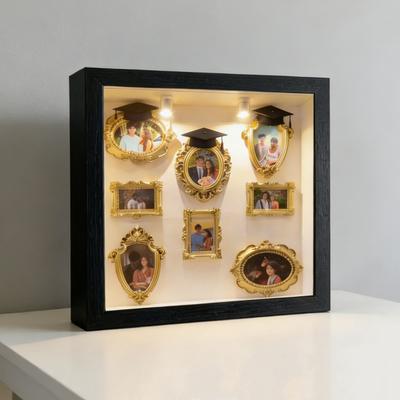 Zestaw do samodzielnego wykonania Mini Muzeum Pudełko z Sylwetką z Oświetleniem Mini Muzeum Ramki na Zdjęcia z Czapkami Absolwentów Witryna na Pamiątki dla Absolwentów