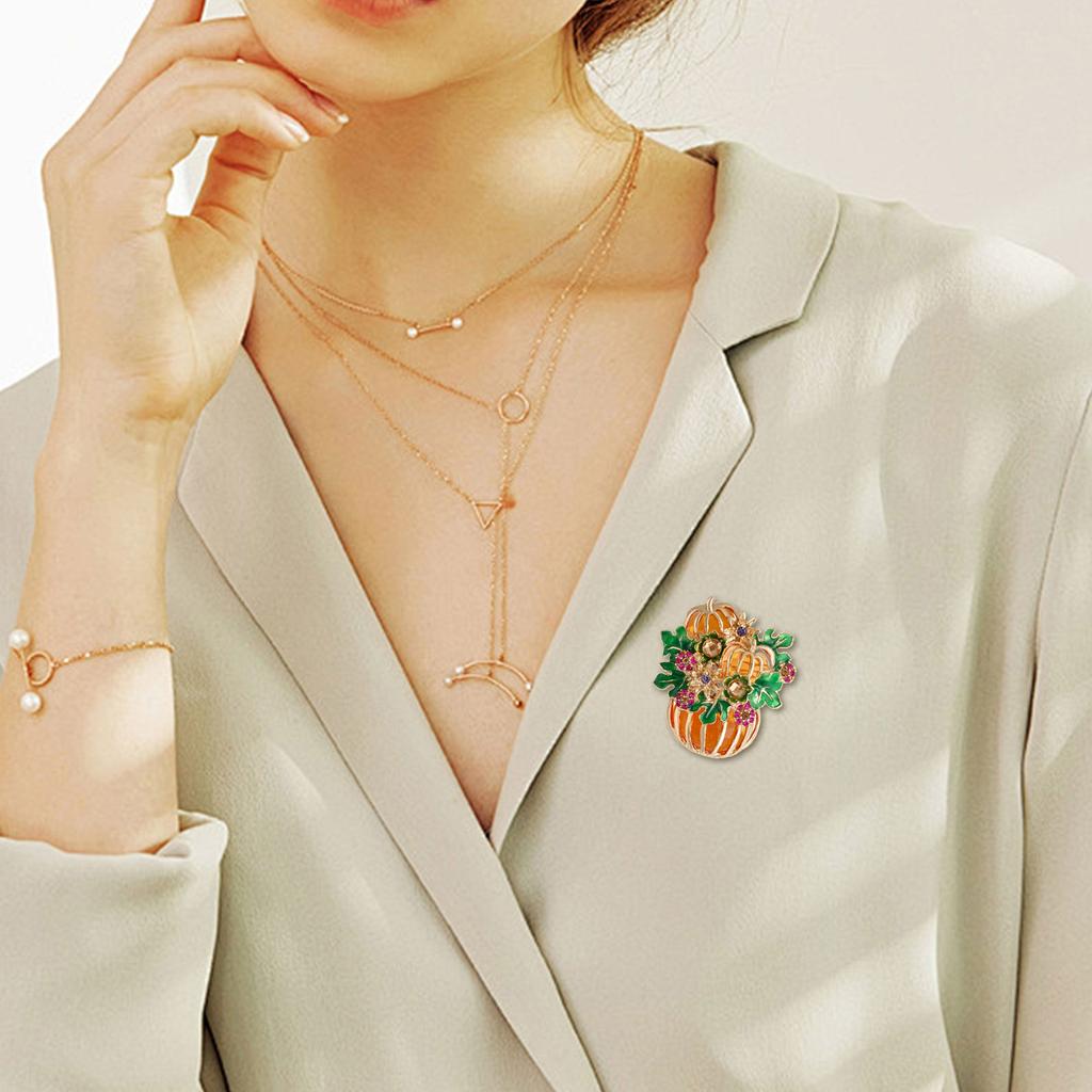 Halloween Pumpkin Brooch With Crystal Rhinestones For Costume Party Outfit Accessories And Festive Jewelry Decoration