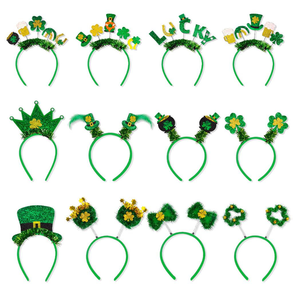 Irisches Stirnband für Erwachsene mit Pailletten Kleeblatt/Schleife Glitzerpuder St. Patricks Day Stirnband Karneval Haarreif